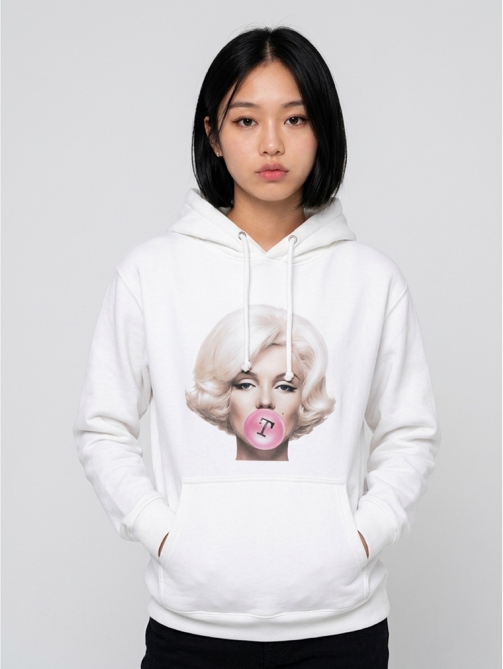2THE9 Marilyn Monroe Bubblegum Graphic Hoodie White Size S Made in Canada